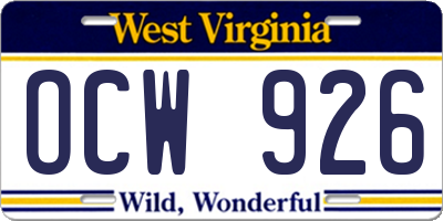 WV license plate OCW926