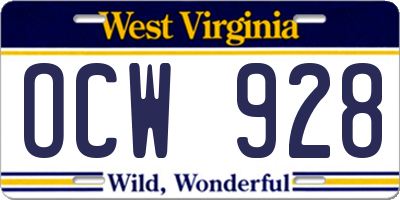 WV license plate OCW928