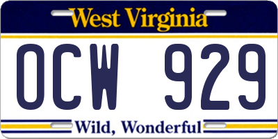 WV license plate OCW929