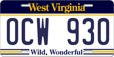 WV license plate OCW930