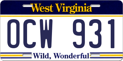 WV license plate OCW931
