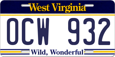 WV license plate OCW932