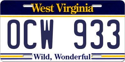 WV license plate OCW933