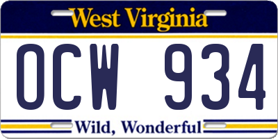 WV license plate OCW934