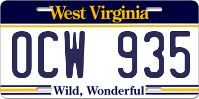 WV license plate OCW935