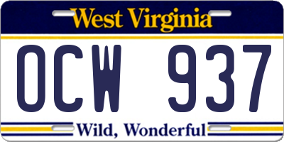 WV license plate OCW937