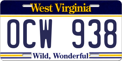 WV license plate OCW938