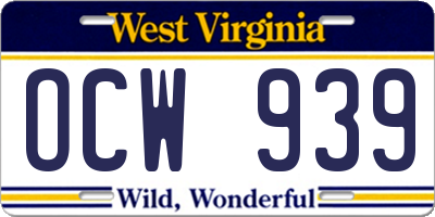 WV license plate OCW939