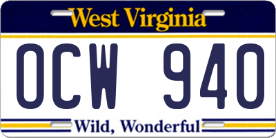 WV license plate OCW940