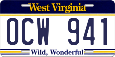 WV license plate OCW941