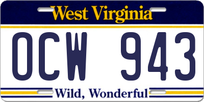 WV license plate OCW943