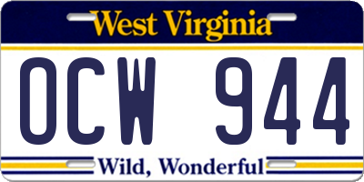 WV license plate OCW944
