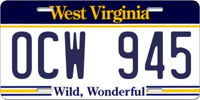 WV license plate OCW945