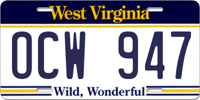 WV license plate OCW947