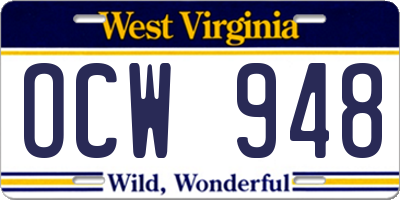 WV license plate OCW948