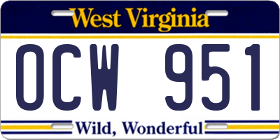 WV license plate OCW951
