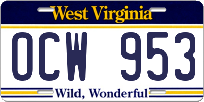 WV license plate OCW953