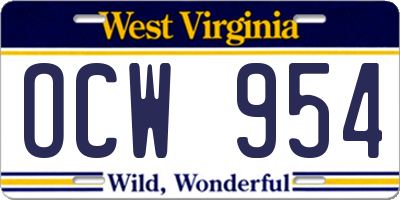 WV license plate OCW954
