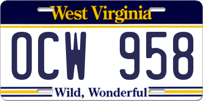 WV license plate OCW958