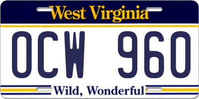WV license plate OCW960