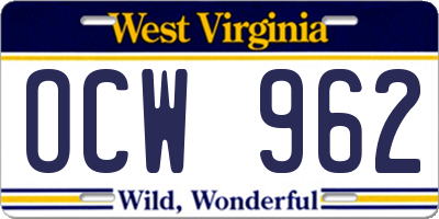 WV license plate OCW962