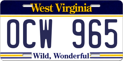 WV license plate OCW965