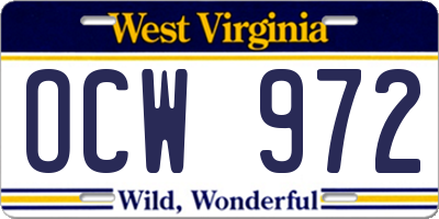 WV license plate OCW972