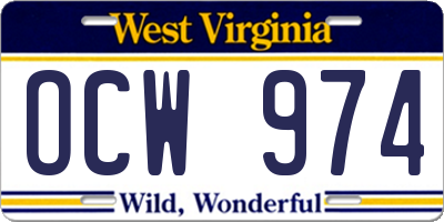 WV license plate OCW974