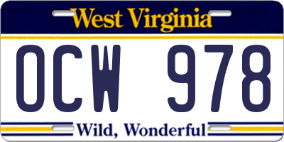 WV license plate OCW978