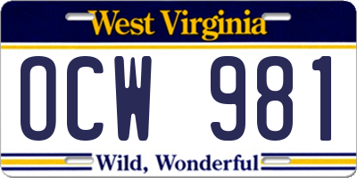 WV license plate OCW981