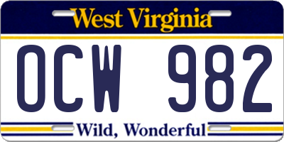 WV license plate OCW982