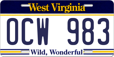 WV license plate OCW983