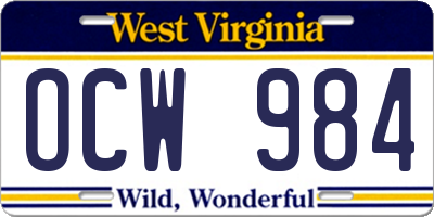 WV license plate OCW984
