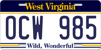 WV license plate OCW985