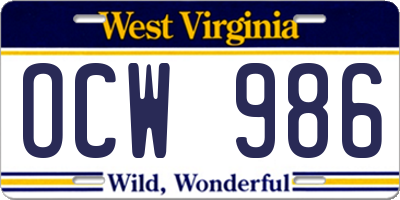 WV license plate OCW986