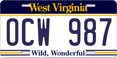WV license plate OCW987