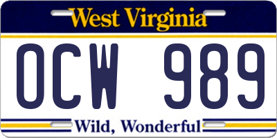 WV license plate OCW989