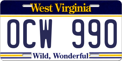 WV license plate OCW990