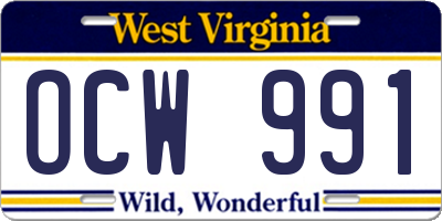 WV license plate OCW991