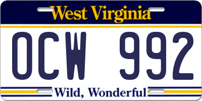 WV license plate OCW992