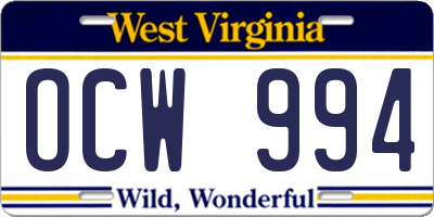 WV license plate OCW994