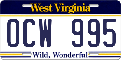 WV license plate OCW995