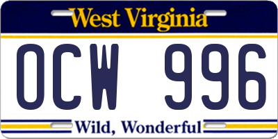 WV license plate OCW996