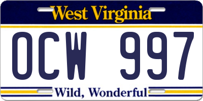 WV license plate OCW997