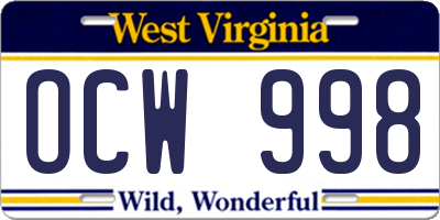 WV license plate OCW998
