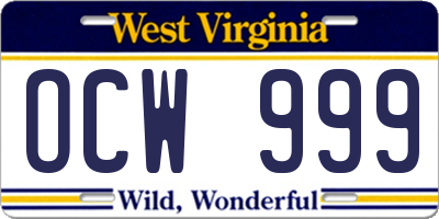 WV license plate OCW999