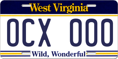 WV license plate OCX000