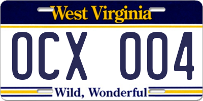 WV license plate OCX004