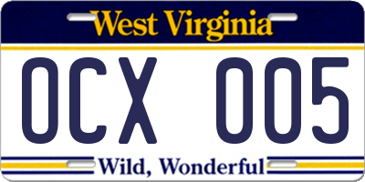 WV license plate OCX005