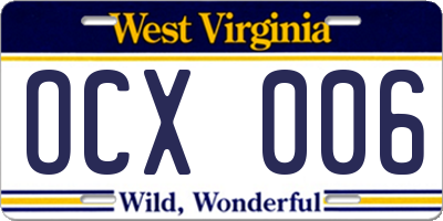 WV license plate OCX006
